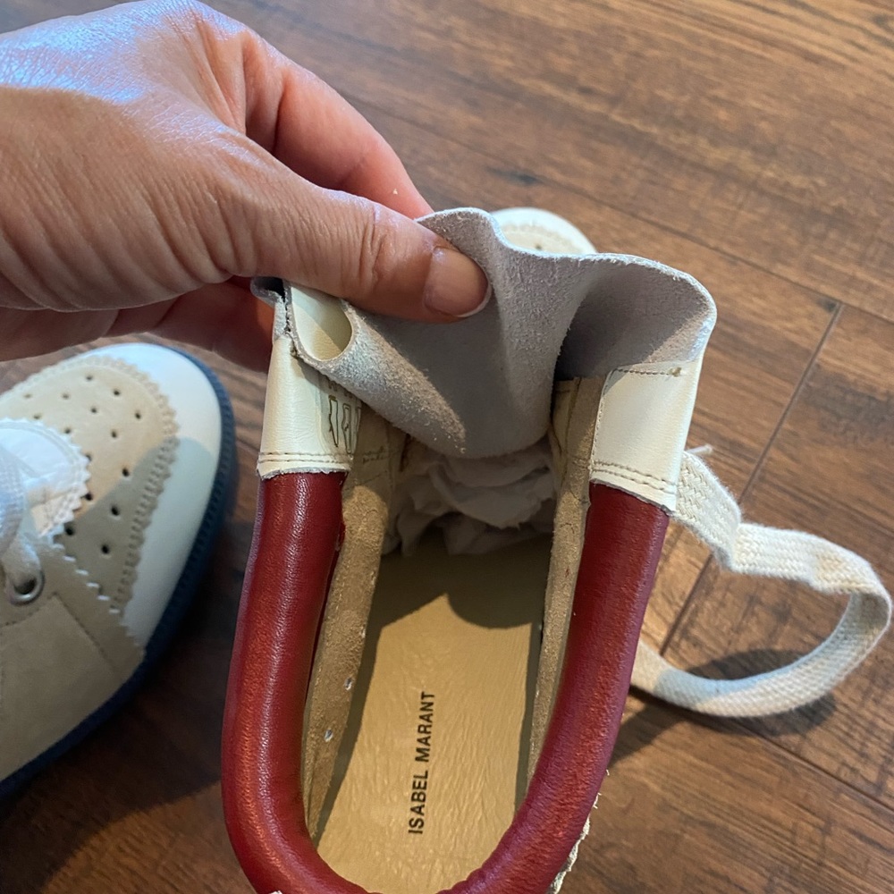 Isabel Marant Beige, White & Red Perforated Wedge Sneaker Boots - Picture 7 of 10
